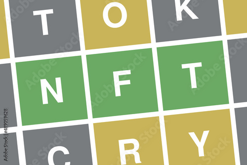 NFT - nonfungible token and crypto cyber and digital blockchain technology. Vector illustration of word and letters. photo