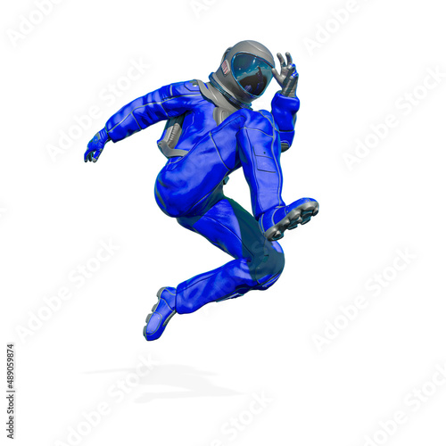 astronaut is jumping in action on white background