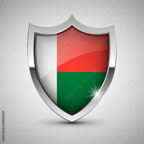 EPS10 Vector Patriotic shield with flag of Madagascar. Free Download EPS10 Vector Patriotic shield with flag of Madagascar. - GFXLoad