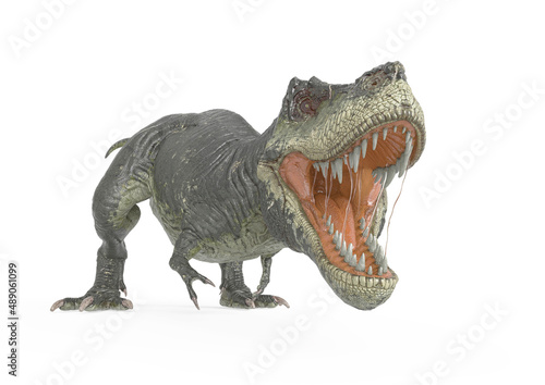 Fototapeta Naklejka Na Ścianę i Meble -  tyrannosaurus rex is getting ready to jump in white background side view