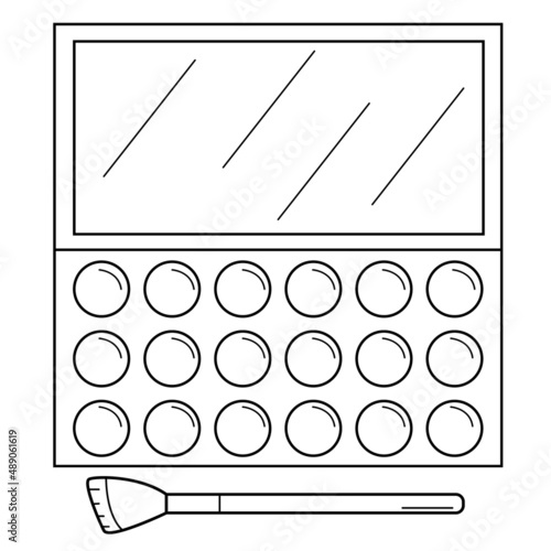 Hand drawn makeup palette and brush. Cosmetics for the face.