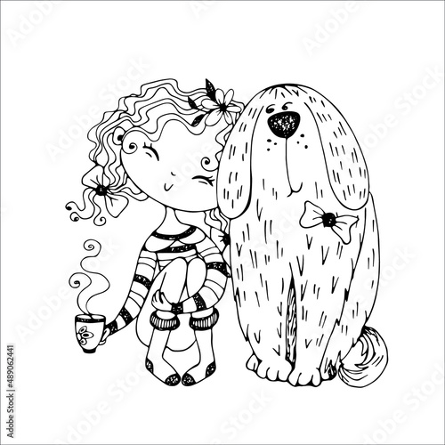 Chibi girls coloring page for kids