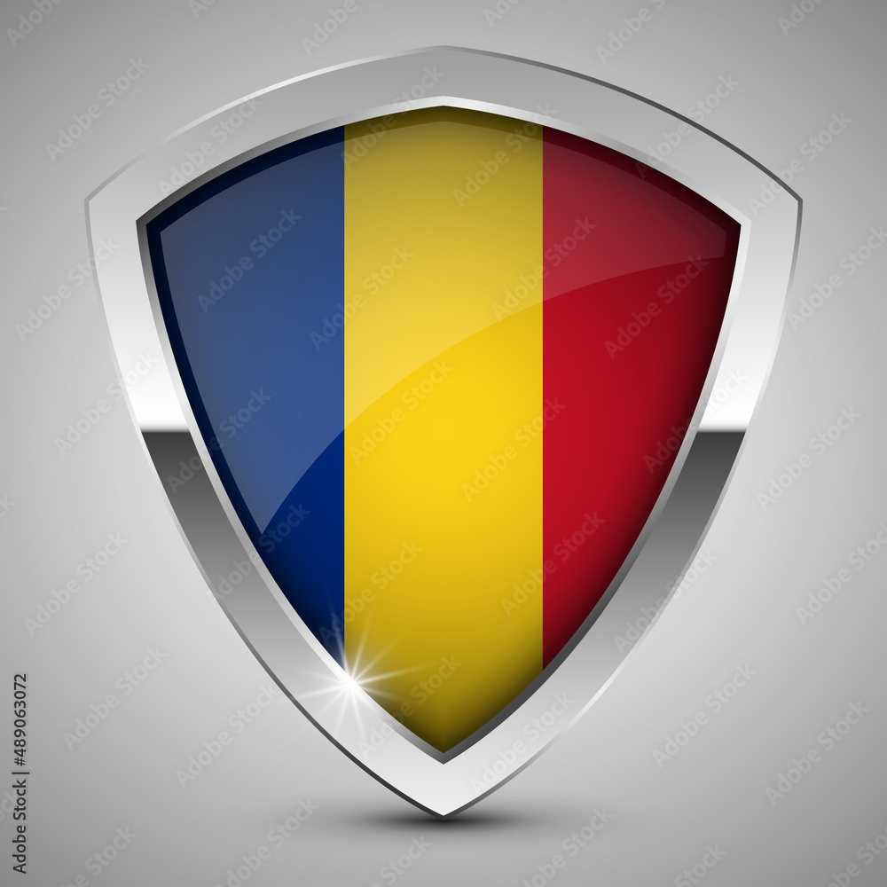 Fototapeta premium EPS10 Vector Patriotic shield with flag of Romania.