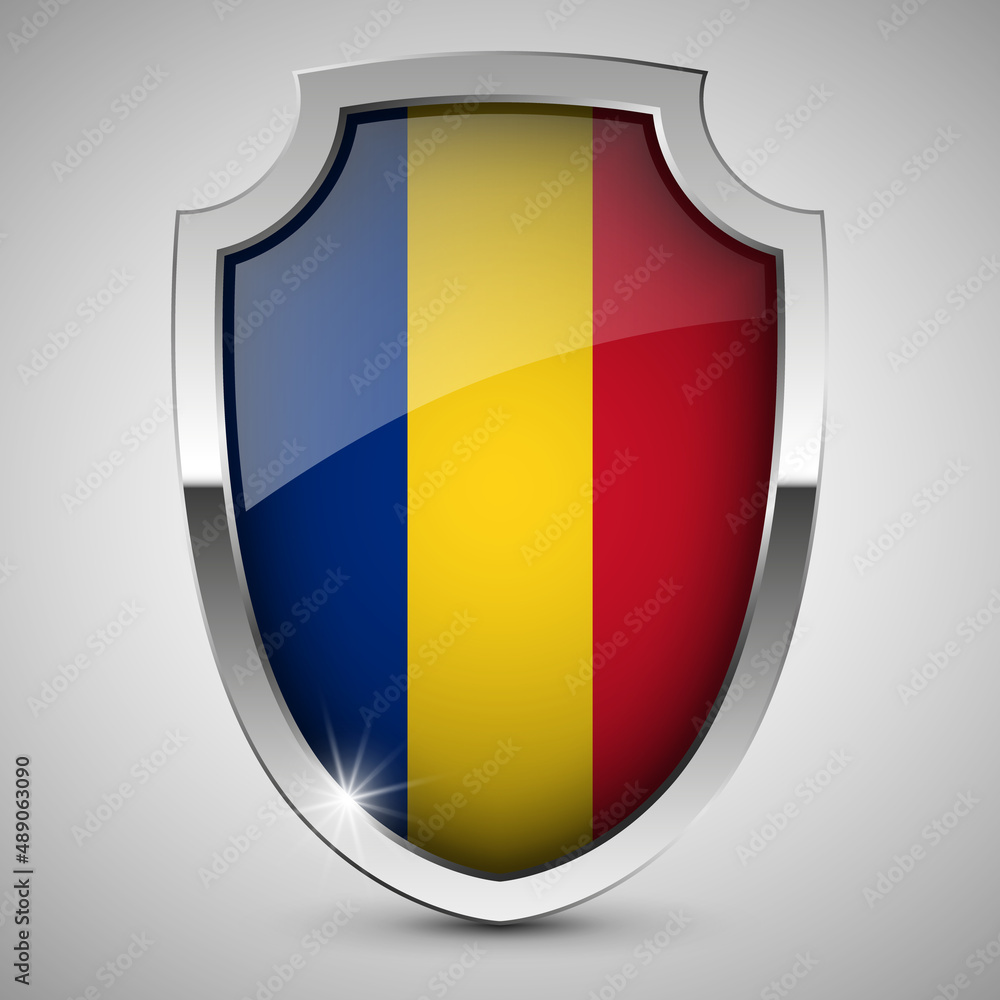 Fototapeta premium EPS10 Vector Patriotic shield with flag of Romania.
