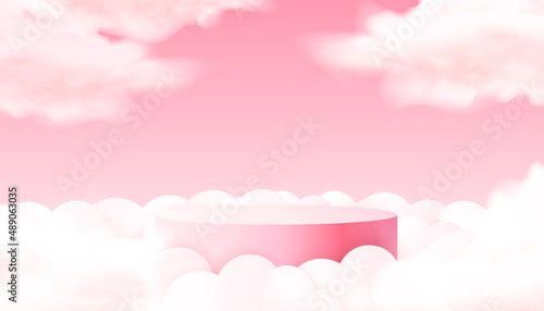 Stage podium heart clouds, Stage Podium Scene with for Award, Decor element background. Vector