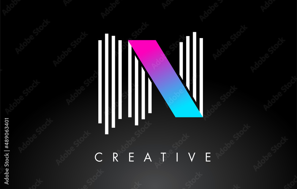 Obraz premium IN White Purple Lines Letter Logo. Creative Line Letters Vector Template.