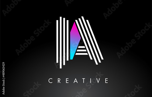 IA White Purple Lines Letter Logo. Creative Line Letters Vector Template.