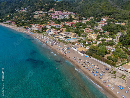 Aerial drone view of famous Agios Gordios beach in south corfu, Greece © ernestos