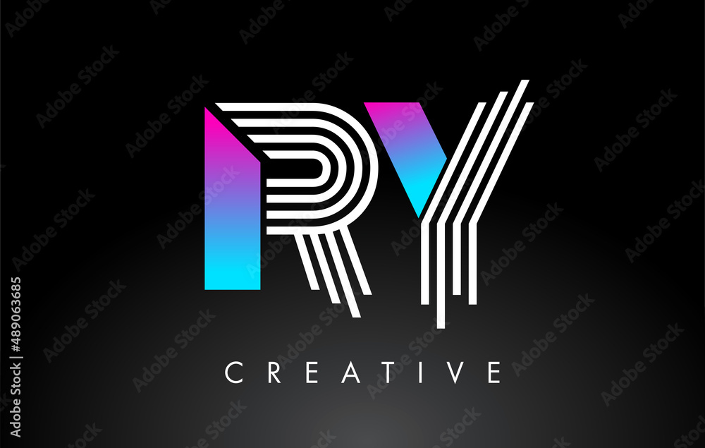 RY White Purple Lines Letter Logo. Creative Line Letters Vector Template. - obrazy, fototapety, plakaty 