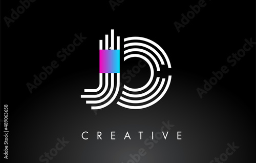 JO White Purple Lines Letter Logo. Creative Line Letters Vector Template.