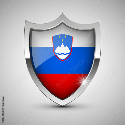 EPS10 Vector Patriotic shield with flag of Slovenia. Free Download EPS10 Vector Patriotic shield with flag of Slovenia. - GFXLoad