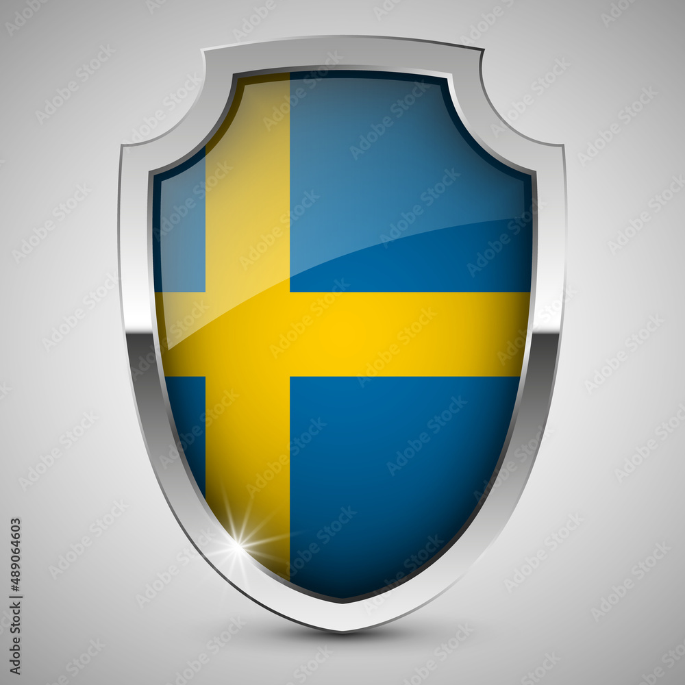 Fototapeta premium EPS10 Vector Patriotic shield with flag of Sweden.