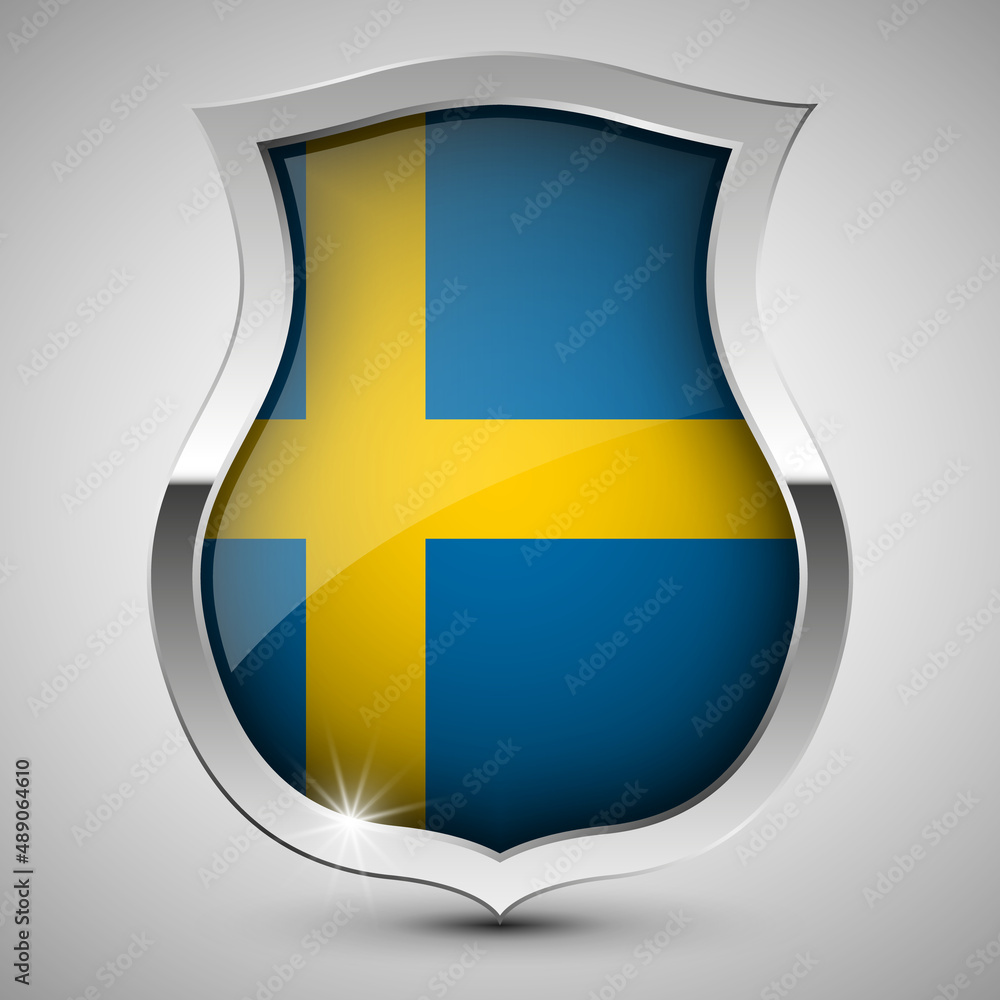 Fototapeta premium EPS10 Vector Patriotic shield with flag of Sweden.