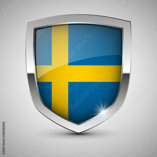 EPS10 Vector Patriotic shield with flag of Sweden.
