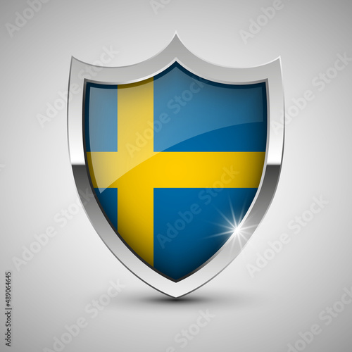 EPS10 Vector Patriotic shield with flag of Sweden. Free Download EPS10 Vector Patriotic shield with flag of Sweden. - GFXLoad