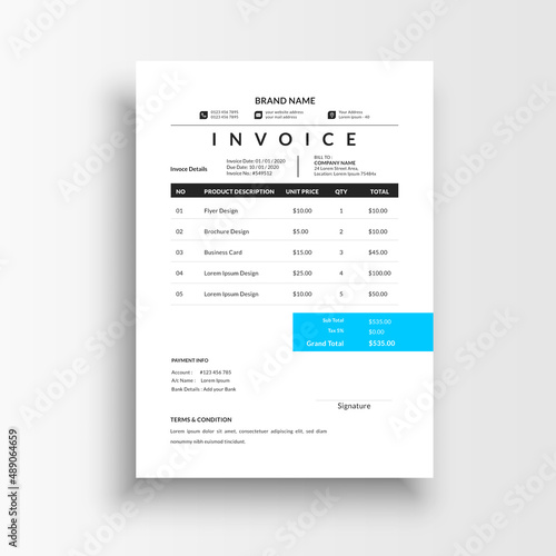minimalist business invoice template vector, receipt voucher, sales voucher