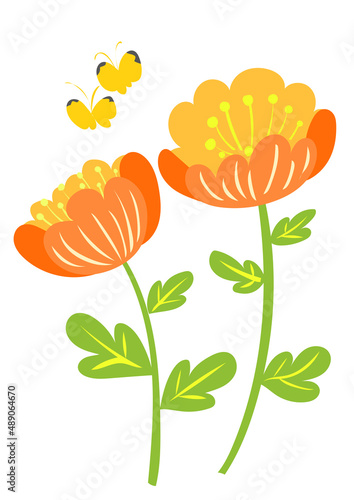 春の花と紋黄蝶