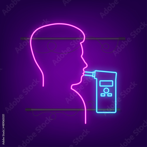 Handheld Breath Alcohol Tester Analyzer Electronic Device, neon icon. Vector stock illustration