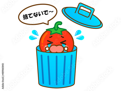 ゴミ箱に捨てられるミニトマト＿ベクター