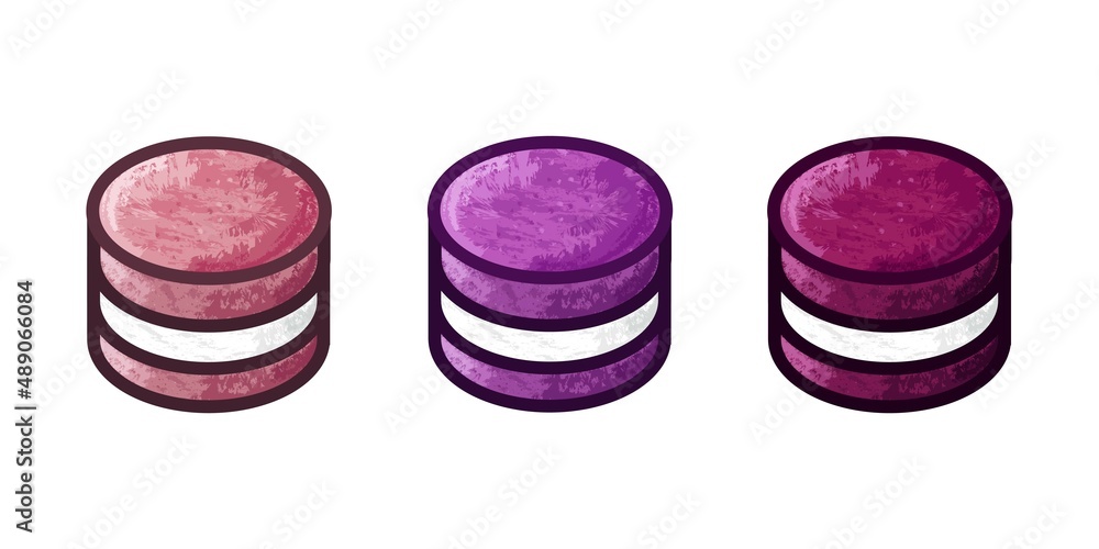 Purple Macaroons icon set. Vector illustration. Hand-drawn macaron, purple and white chalk on the white background.