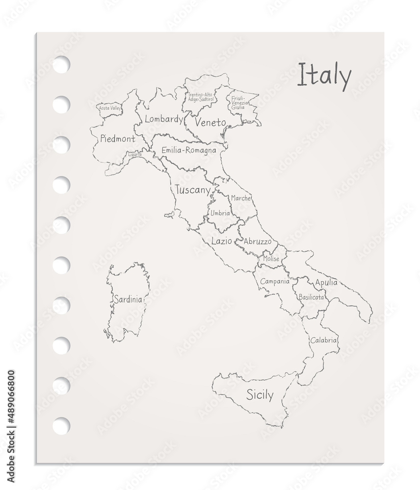 Italy map on realistic clean sheet of paper torn from block vector