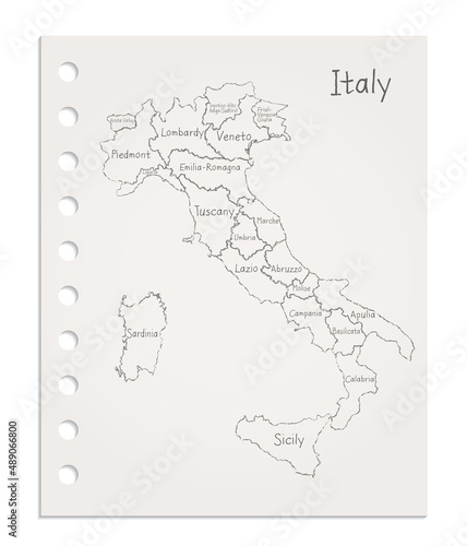 Italy map on realistic clean sheet of paper torn from block vector