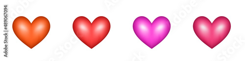 Set of 3d hearts. Set of hearts of different colors. Vector clipart isolated on a white background.