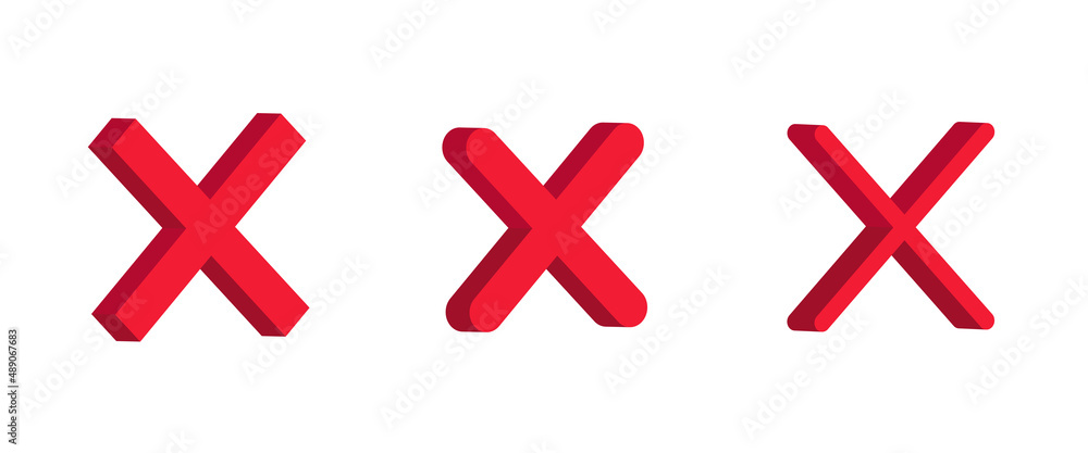 Obraz premium 3d Cross icon. Set of red web icons Cancel. Vector clipart isolated on white background. 