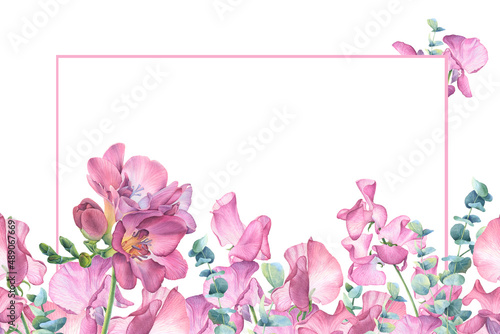 Fotografija Composition with watercolor flowers in a frame