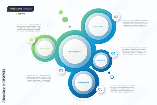 Abstract vector gradient minimalistic infographic template composed of 5 circles