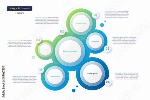 Abstract vector gradient minimalistic infographic template composed of 6 circles