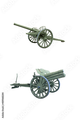 Wallpaper Mural two antique iron cannons on wheels isolated on white background Torontodigital.ca
