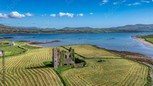 Quadro su tela Aerial view at Cahersiveen Ballycarbery Castle in County Kerry Ireland Wild Atla