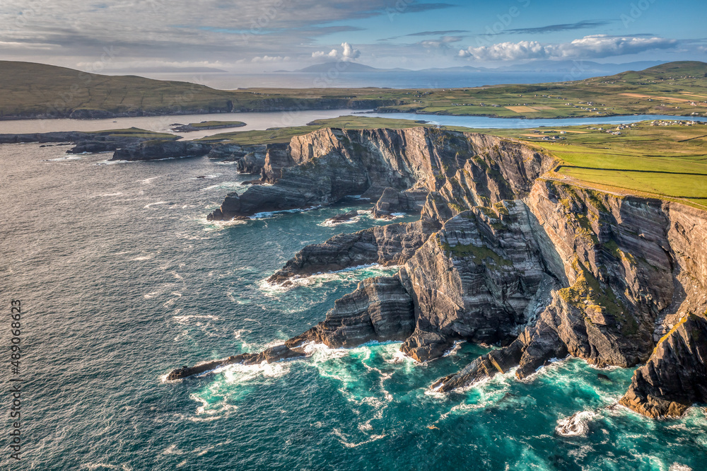 Coastal aerial view at Kerry Cliffs in Portmagee Ireland Wild Atlantic Way seen by drone