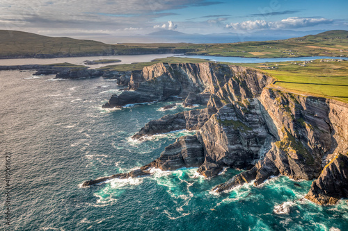 Obraz na płótnie Coastal aerial view at Kerry Cliffs in Portmagee Ireland Wild Atlantic Way seen by drone
w salonie
