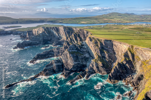 Coastal aerial view at Kerry Cliffs in Portmagee Ireland Wild Atlantic Way seen by drone
 photo