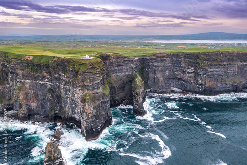 Coastal aerial view at Cliffs of Moher in Doolin County Clare Ireland Wild Atlantic Way seen from above