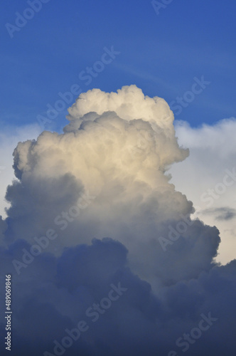 High white clouds in the blue sky