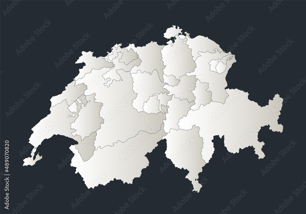 Switzerland map, Infographics flat design colors snow white, individual regions blank Switzerland map, Infographics flat design colors snow white, individual regions blank
