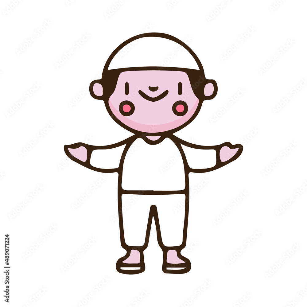 Cartoon of kawaii Muslim kid with greeting gesture. Illustration for Perfect Nursery children, kids, greeting. Cartoon of kawaii Muslim kid with greeting gesture. Illustration for Perfect Nursery children, kids, greeting.