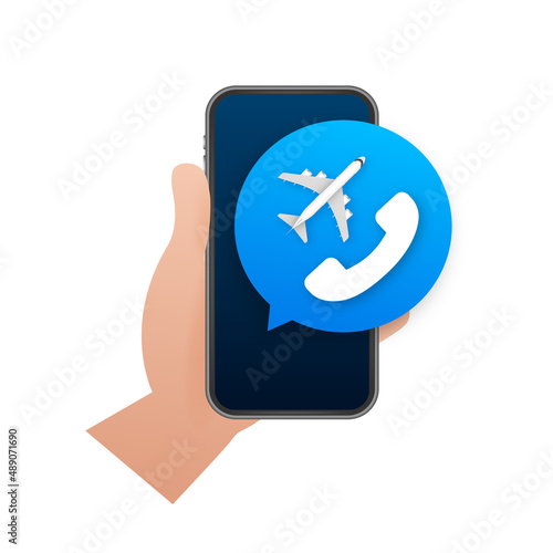 Phone International roaming call. Voip telephony. Vector stock illustration.