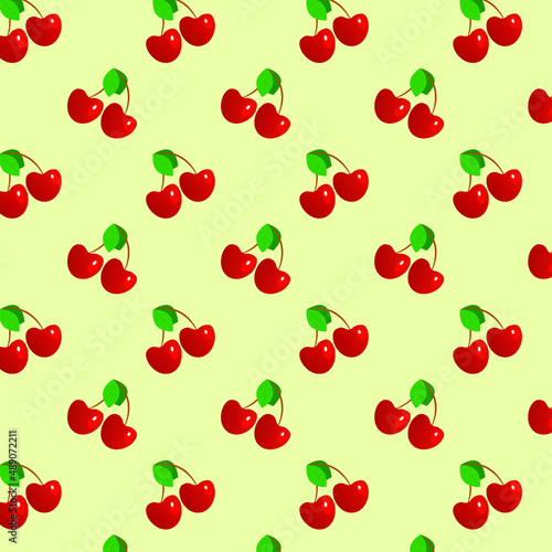 seamless background with cherries on yellow background 