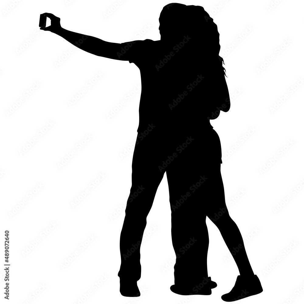 Silhouettes man taking selfie with smartphone on white background Silhouettes man taking selfie with smartphone on white background