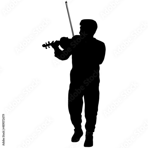 Silhouettes a musician violinist playing the violinon a white background