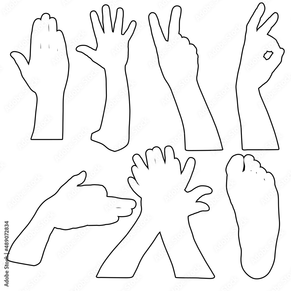 Black set silhouette of hands on white background Black set silhouette of hands on white background