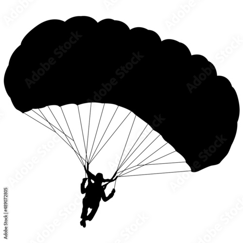 Skydiver, silhouettes parachuting on white background