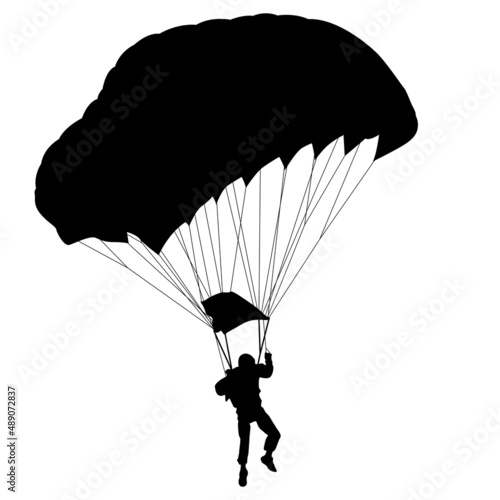 Fotografia Skydiver, silhouettes parachuting on white background