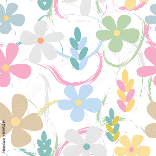 Seamless vector pattern of abstract colorful garden flower, plants, botanical design for fashion, fabric, wallpaper