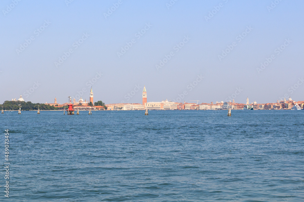 Panorama view of Venice and Venetian Lagoon in Veneto, Italy