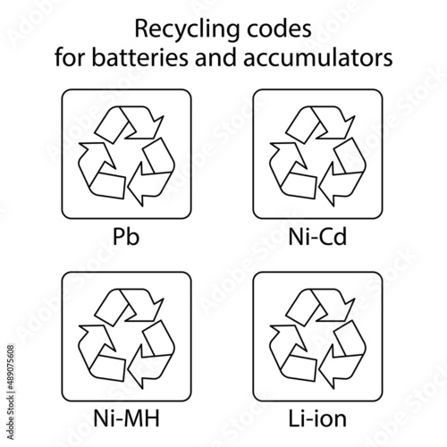 Recycling codes for batteries and accumulators - outline vector illustration